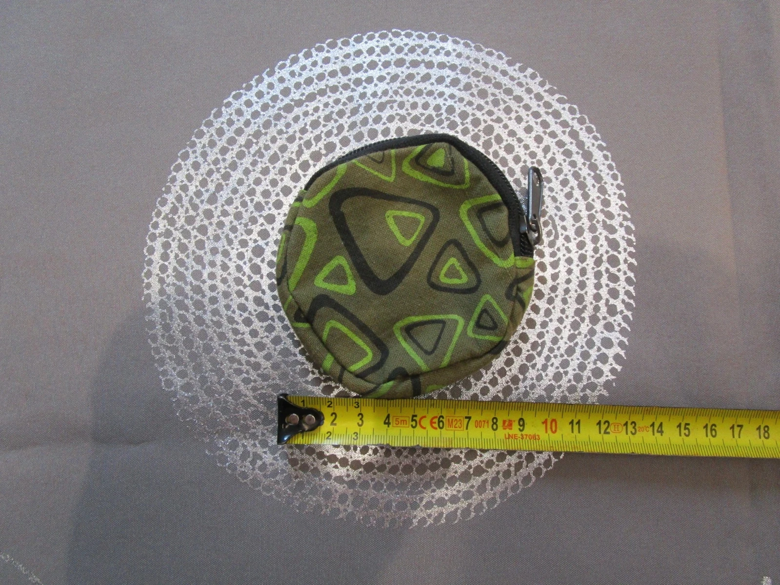 Porte-monnaie rond en tissu 100 % coton Style ethnique Fermeture zippée – Vert Kaki Ø 10 cm P014 – photo 3